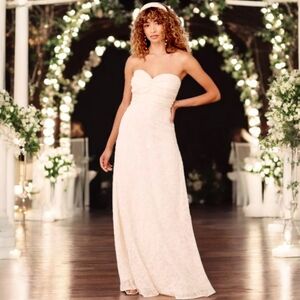 lulu's Met Your Match Cream Strapless Ruched Maxi Dress